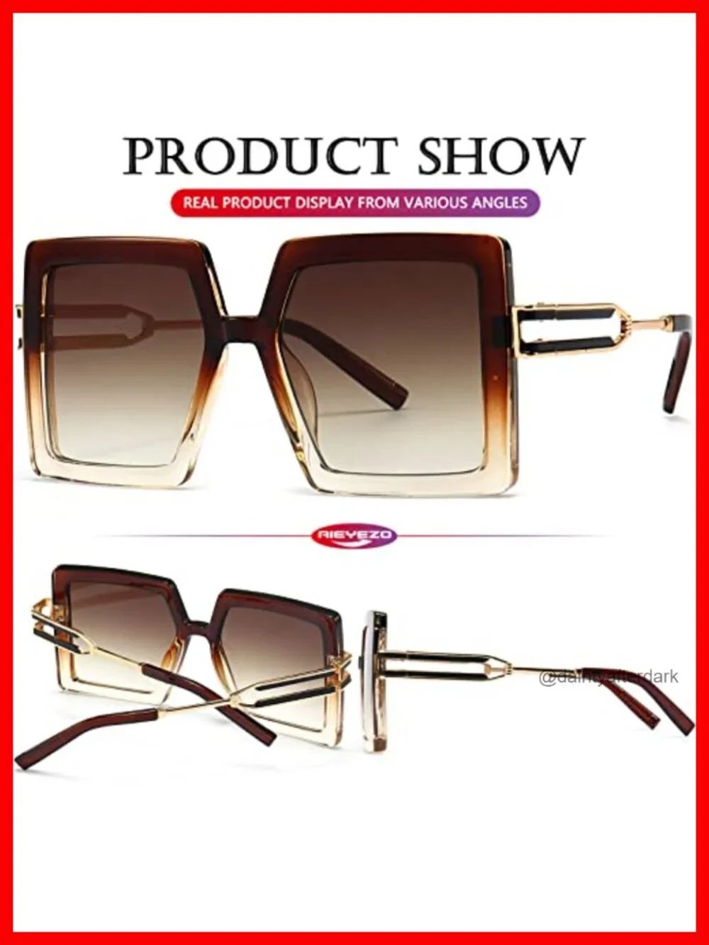 Oversized Square Sunglasses UV400 Protection Retro Design